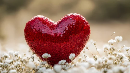 Red Heart in White Flowers