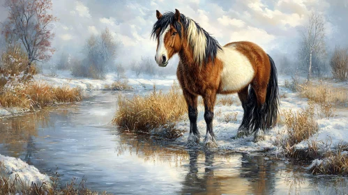 Winter Horse by the Stream