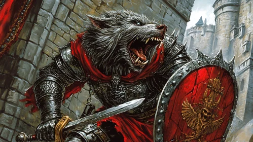 Fierce Werewolf Knight with Sword and Shield