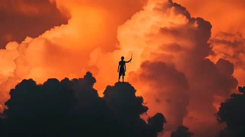 Man on Clouds with Orange Sky