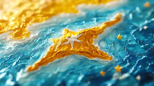 Abstract Island with Golden Shores and Turquoise Sea
