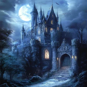 Gothic Castle Under Moonlight