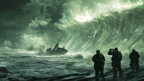 Men Watching Ship in Stormy Weather