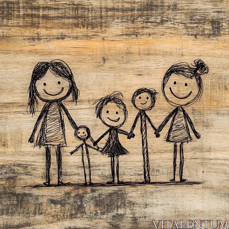 Simple Family Portrait on Wooden Background
