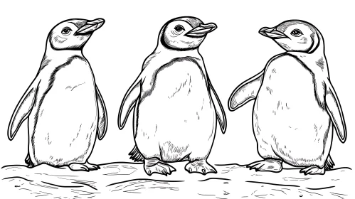 Three Penguins Sketch Art