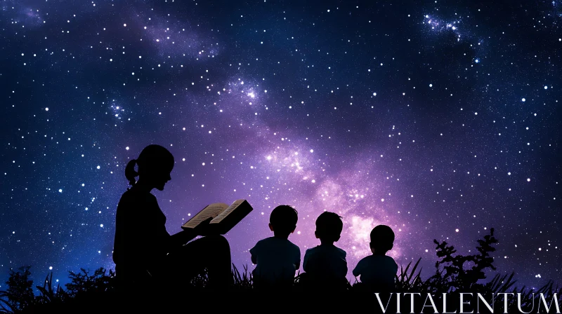 Children Listening to a Story Under Stars