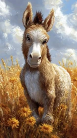 Donkey Portrait in Blooming Field