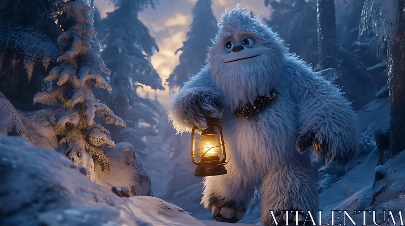 Winter Forest Yeti with Lantern