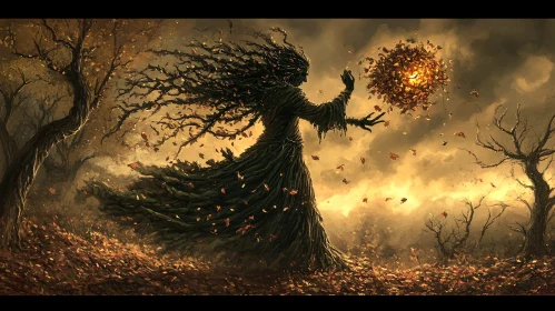 Autumnal Figure in Mystical Forest