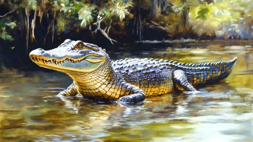 Sunlit Alligator in Nature
