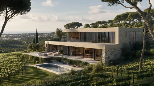 Modern Concrete and Stone House in Vineyard Setting