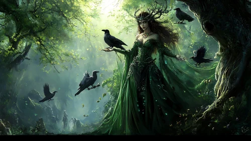 Mystic Forest Sorceress with Ravens