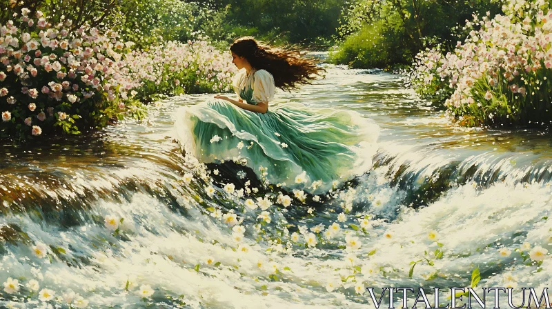 Lady in a River of Flowers Artwork