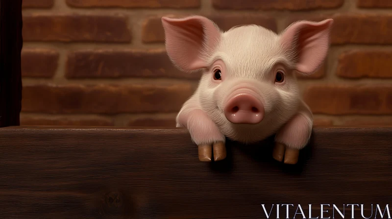 Cute Piglet Peeping Over Fence in Farm Setting