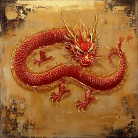 Crimson Dragon Art with Gilded Details