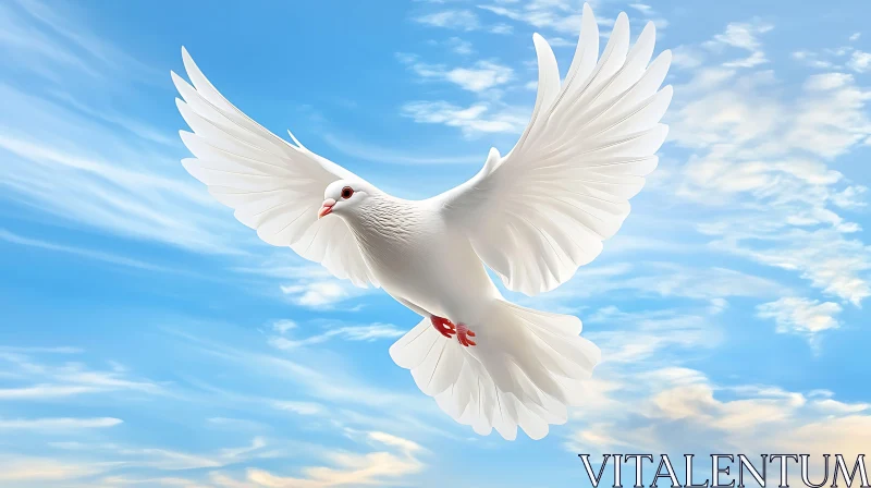White Dove Soaring in Blue Sky