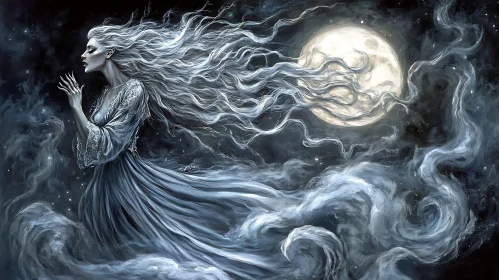 Ethereal Woman Under Moonlight