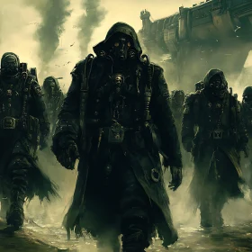 Dystopian Warriors in Desolate Landscape