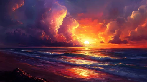 Ocean Sunset with Colorful Clouds