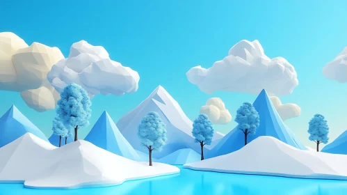 Icy Blue Low Poly Mountain Scene