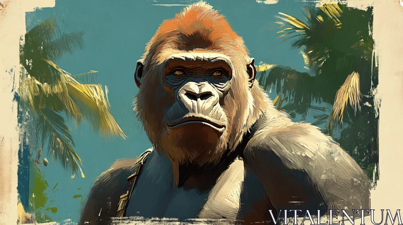 Gorilla in Vibrant Jungle Painting AI Image