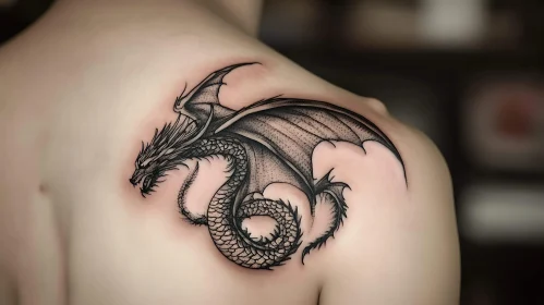Shoulder Dragon Tattoo - Black Ink Art