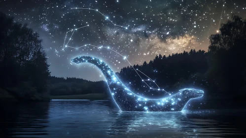 Glowing Creature in Starry Night Lake