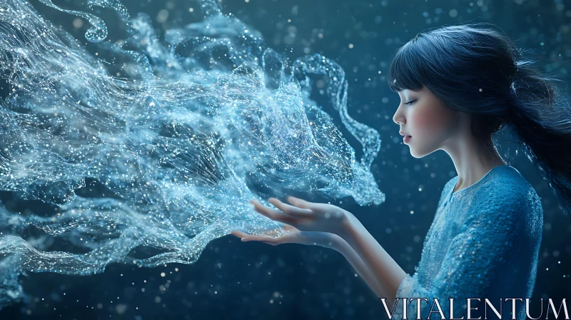 Woman Holding Shimmering Lights Artwork