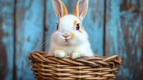 Cute Rabbit Peeking Out of Basket