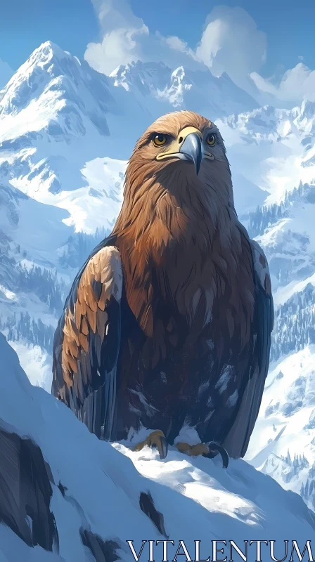 Eagle on Rocky Snowy Peak AI Image