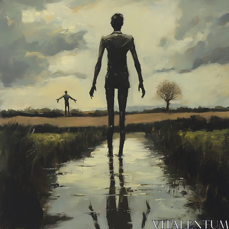 Silhouetted Figures in Dreamlike Field