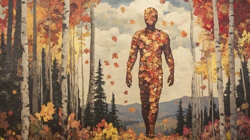 Leaf-Clad Figure in an Autumn Forest