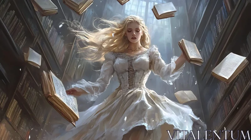 Woman Surrounded by Books in Library
