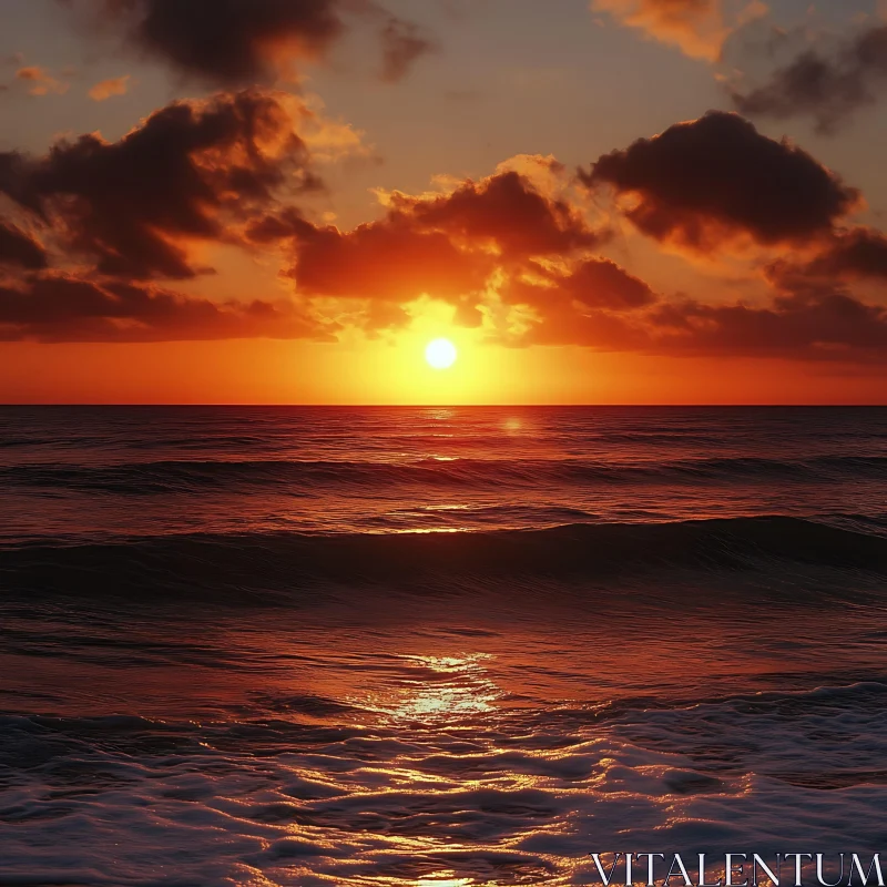 Ocean Sunset with Fiery Sky AI Image