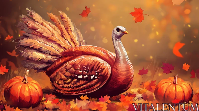 Thanksgiving Turkey with Pumpkins and Leaves