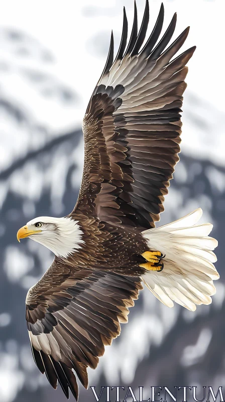 Eagle in Flight and Snowy Peaks