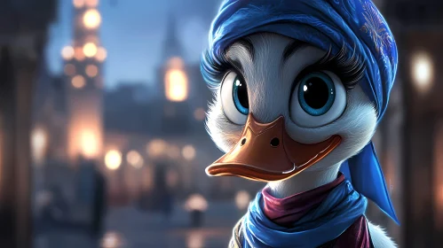 Whimsical Cartoon Duck with Expressive Eyes