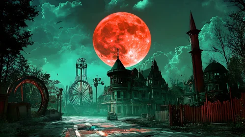Urban Landscape with Full Moon