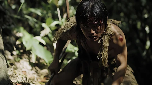 Man in Jungle, Focused Expression