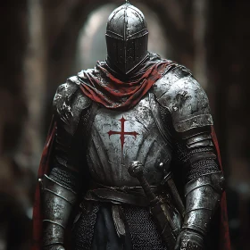 Armored Knight with Red Cross and Cape