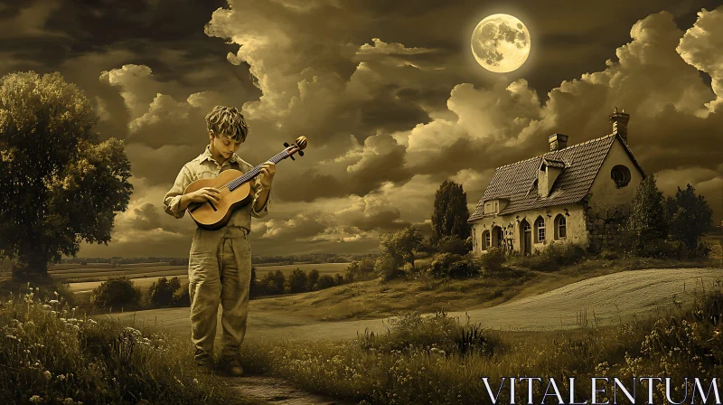 AI ART Boy's Serenade in the Moonlight