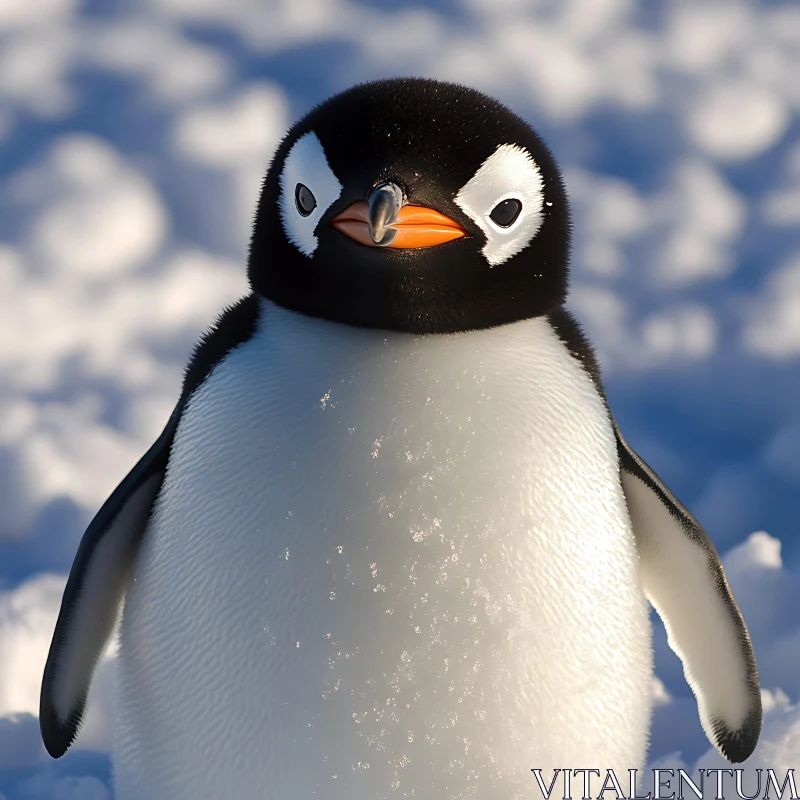 Fluffy Penguin Chick in Winter Scene