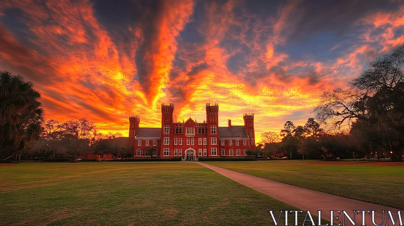 Fiery Sunset over Historic Building