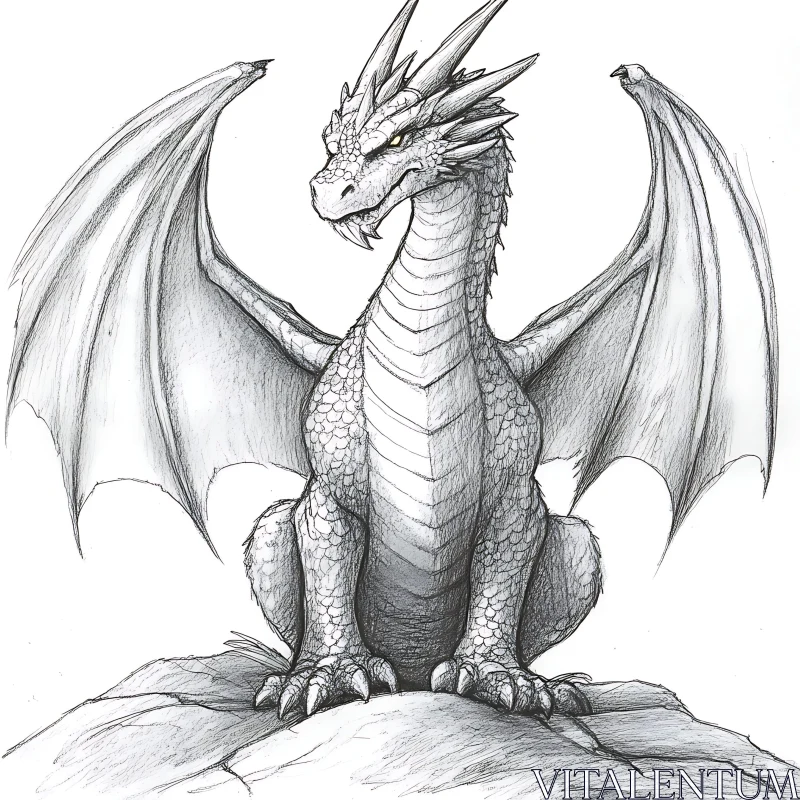 Monochrome Dragon Sketch on Rock