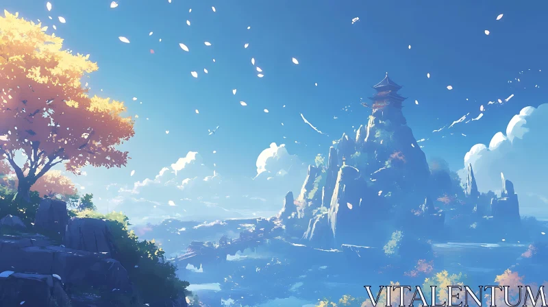 Peaceful Pagoda View Anime Style