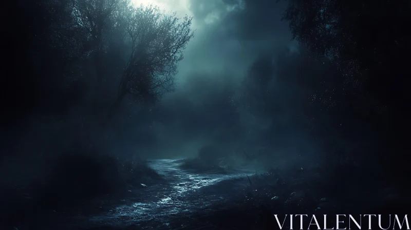 Mystical Forest Path at Night