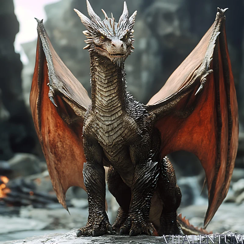 Fantasy Dragon with Reddish-Orange Wings AI Image