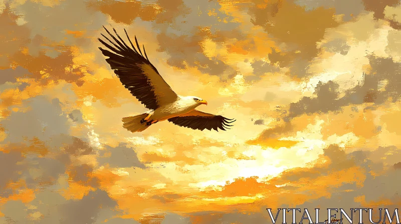 Eagle in Golden Sky AI Image