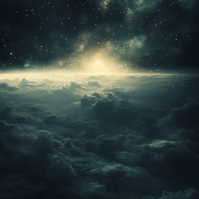 Celestial Cloudscape with Starry Glow
