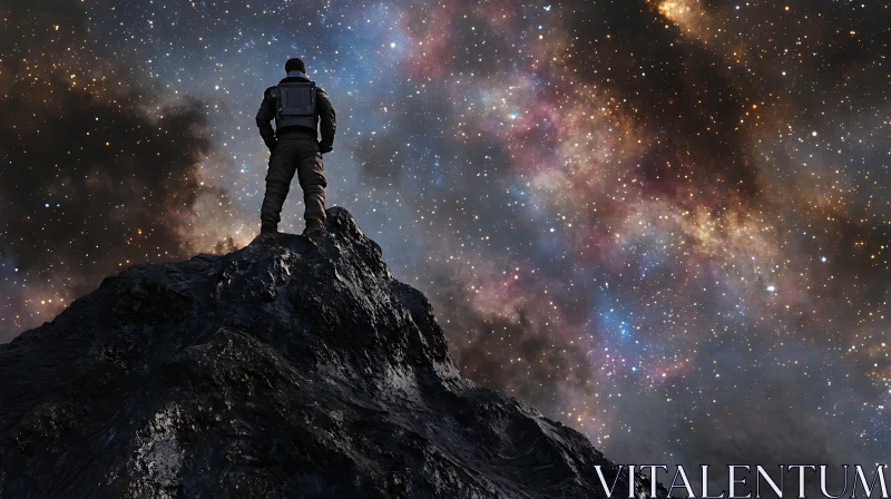 Man on Peak Staring at Galaxy AI Image